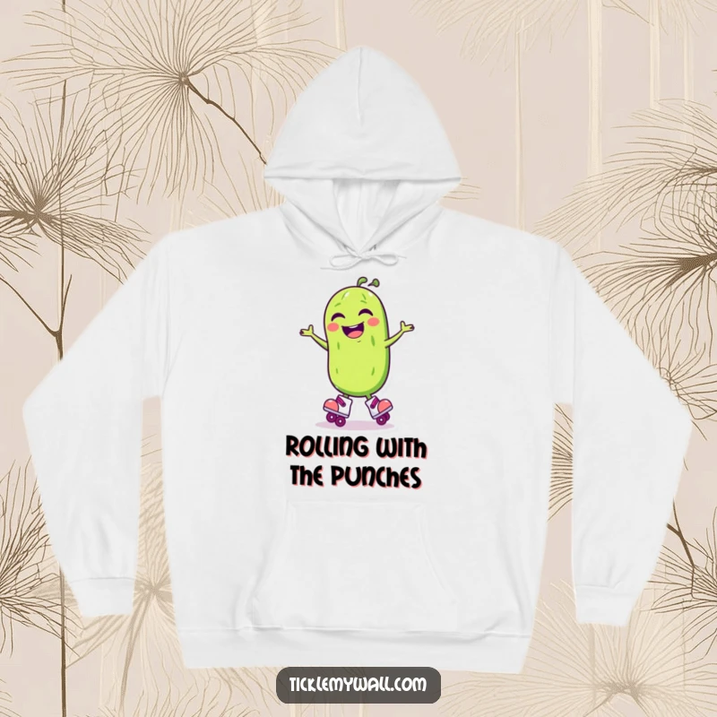 Funny Laughing Pickle Roller Skate Hoodie: A laughing pickle on skates spins, a cozy and funny gift.