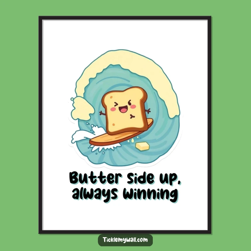 Funny Free Printable Wall Art: Toast Surfing Butter Wave, Quirky Downloadable Decor