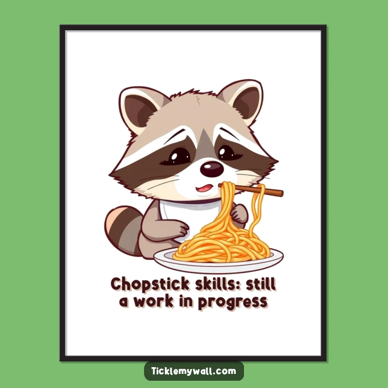 Funny Free Printable Wall Art: Raccoon Chopstick Struggle - Quirky Kitchen Decor
