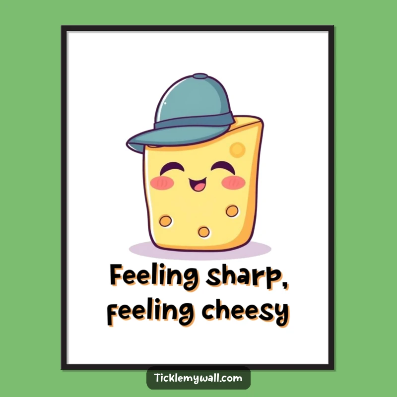 Funny Free Printable Wall Art: Giggling Cheese in Hat - Downloadable Art Decor
