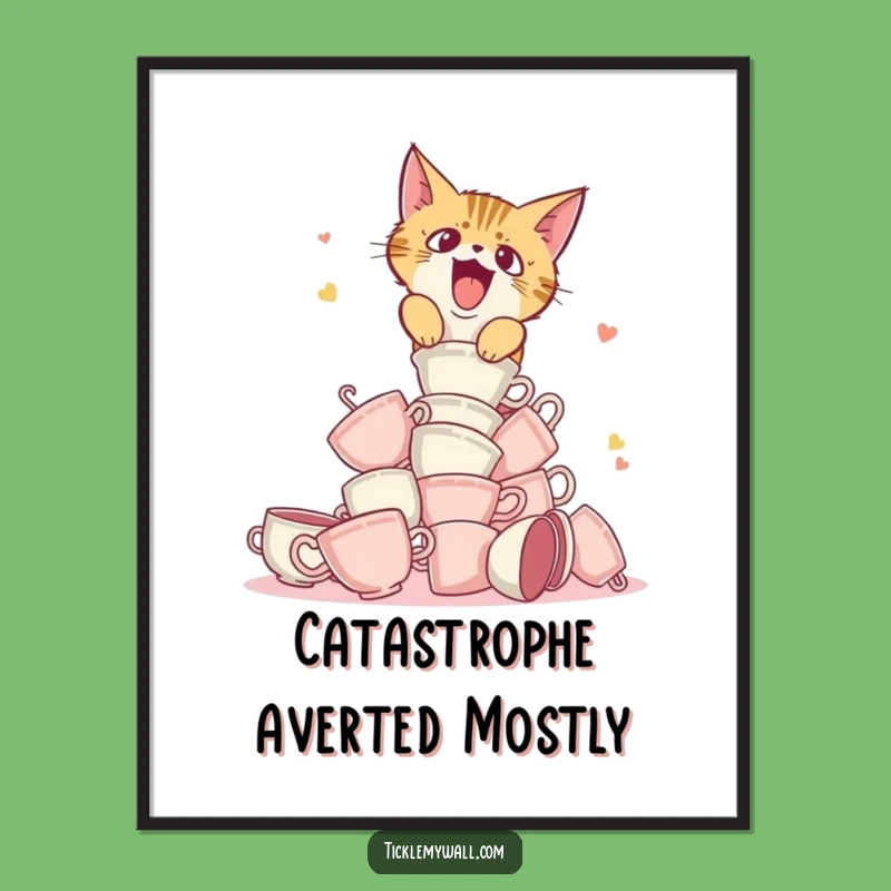 Free Printable Funny Cat Wall Art: Teacup Tumble Downloadable Art Gift