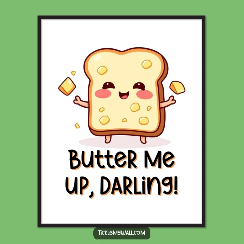 Free Printable Wall Art: Blushing Toast Juggling Butter - Funny Downloadable Decor