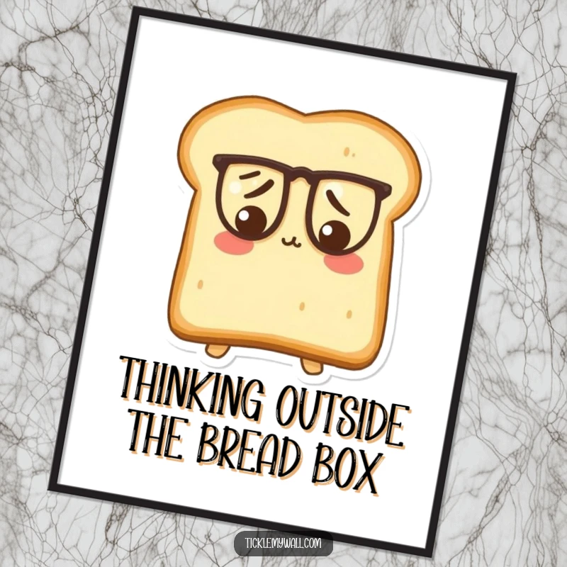 Funny Free Printable Wall Art: A slice of toast with oversized spectacles, looking confused, a humorous and quirky art piece.