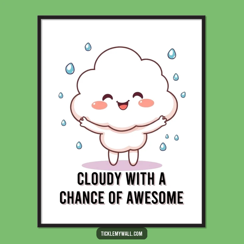 Funny Free Printable Wall Art: Juggling Raindrops Cloud Decor Downloadable