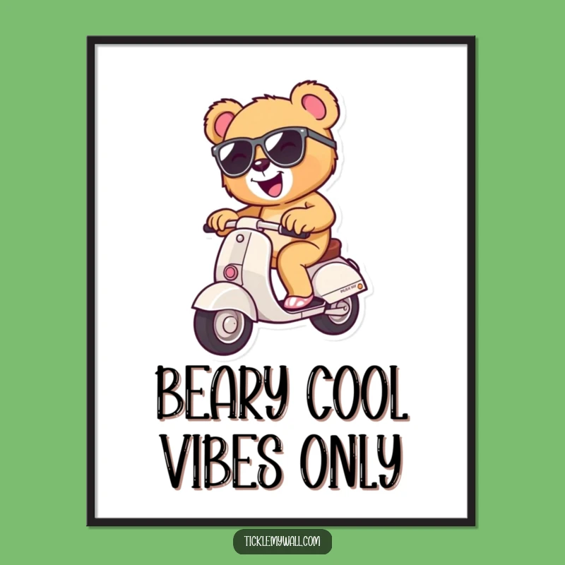 Funny Free Printable Wall Art: Teddy Bear Scooter Rider Downloadable Decor
