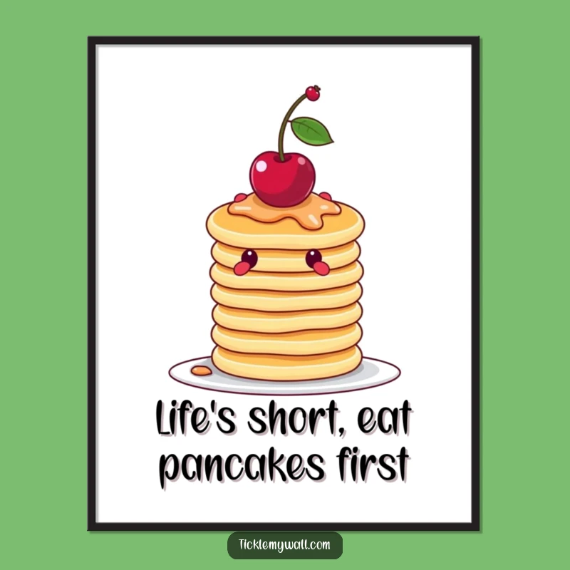 Funny Free Printable Wall Art: Wobbly Pancake Cherry Decor Downloadable