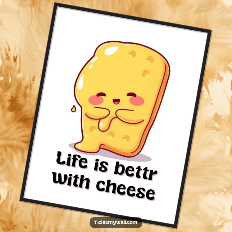 Funny Free Printable Wall Art: Charming melted cheese blob attempting to hug a giant cracker with glee.