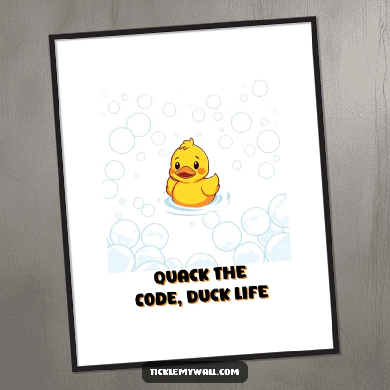 Funny Free Printable Wall Art: A confused rubber duck navigates a sprawling maze made entirely of soap bubbles.