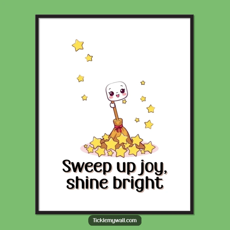 Funny Free Printable Wall Art: Happy Broom Sweeping Stars for Whimsy