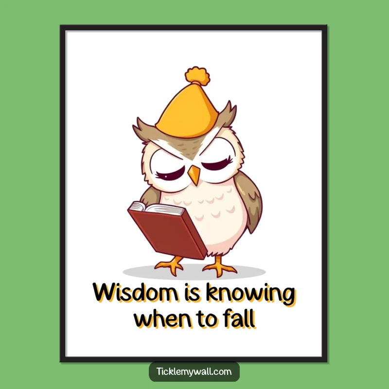 Free Printable Funny Owl Wall Art: Clumsy Owl Fumbling Book Downloadable Art Gift