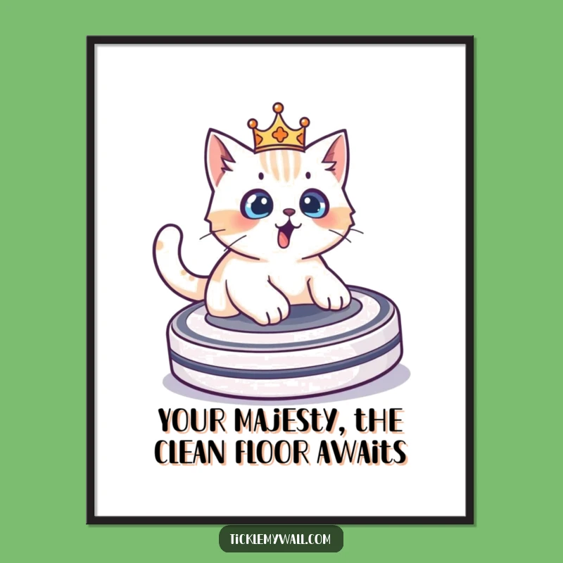 Funny Free Printable Wall Art: Cat Crown Roomba Ride - Quirky Cat Decor