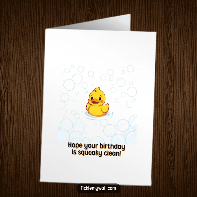 Funny Free Printable Birthday Card: A confused rubber duck floats in a large maze of soap bubbles.