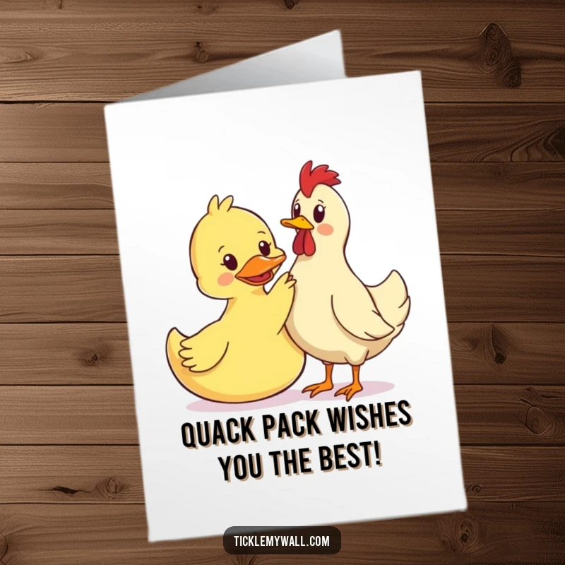 Funny Free Printable Birthday Card: Aggressive rubber duck lovingly petting a bewildered rubber chicken, perfect for a laugh.