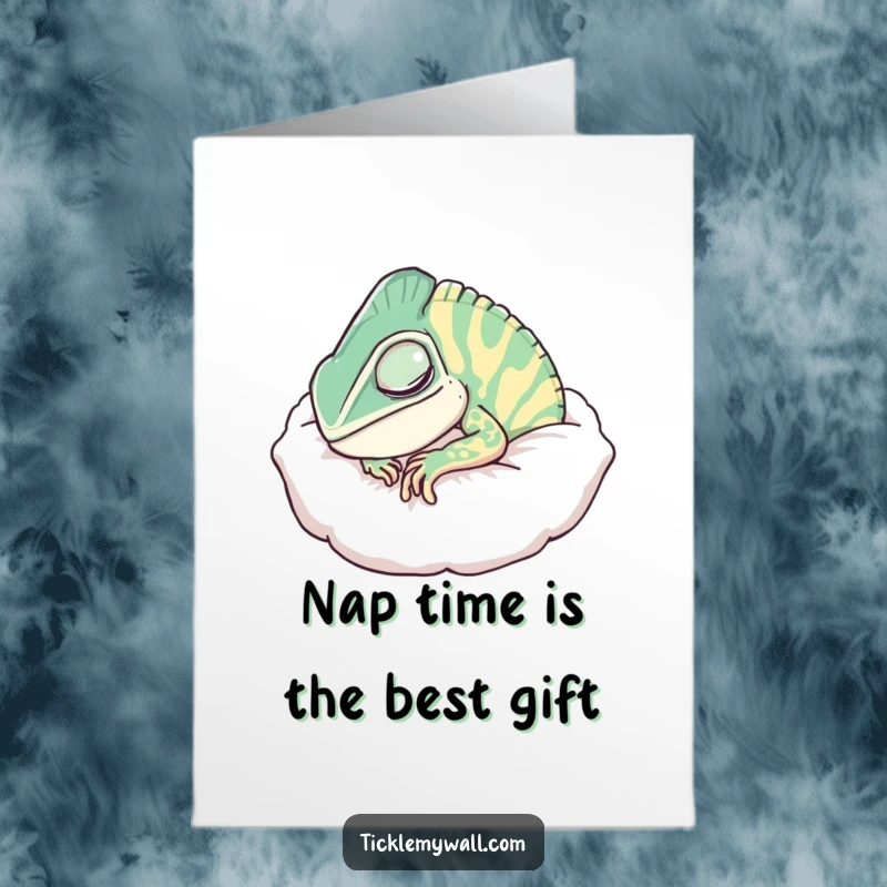 Funny Free Printable Birthday Card: A chameleon disguised as a pillow snores loudly, making it a hilarious DIY gift.