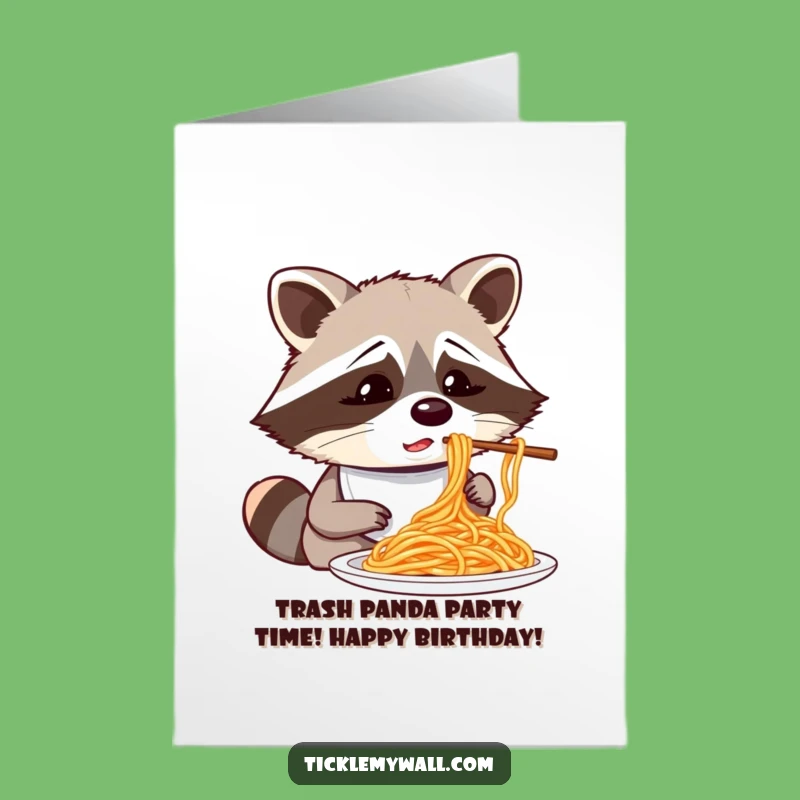 Funny Free Printable Birthday Card: Raccoon Spaghetti Chopsticks - Downloadable Gift