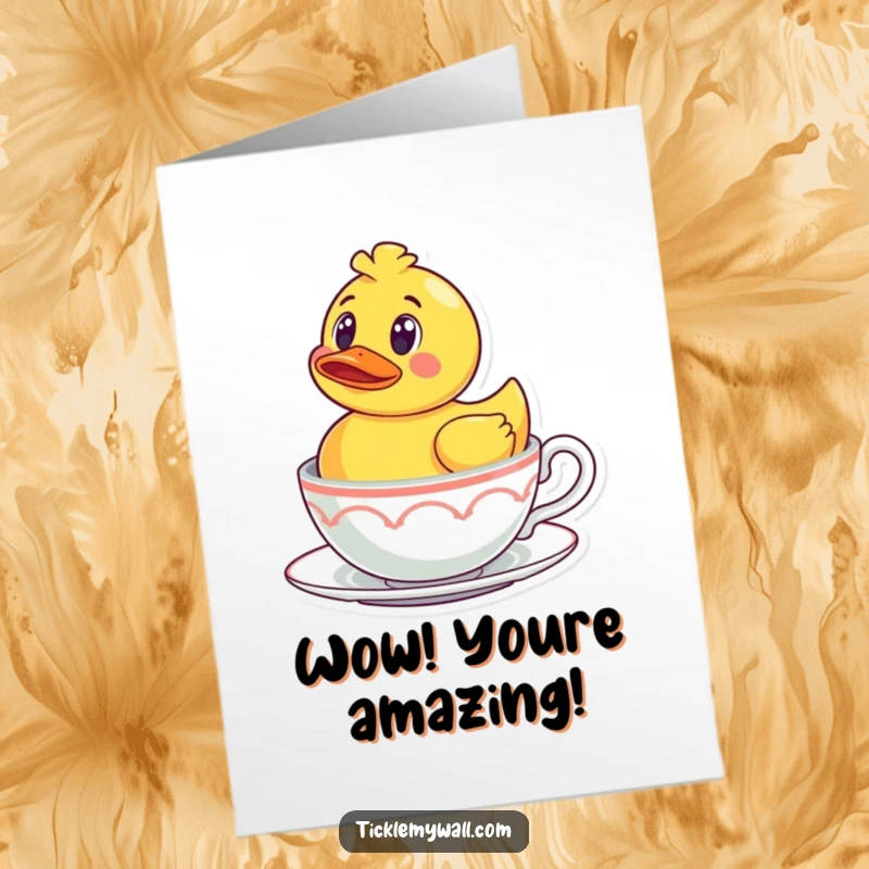 Funny Free Printable Congrats Card: A surprised rubber ducky floating in a teacup, a humorous congratulatory scene.