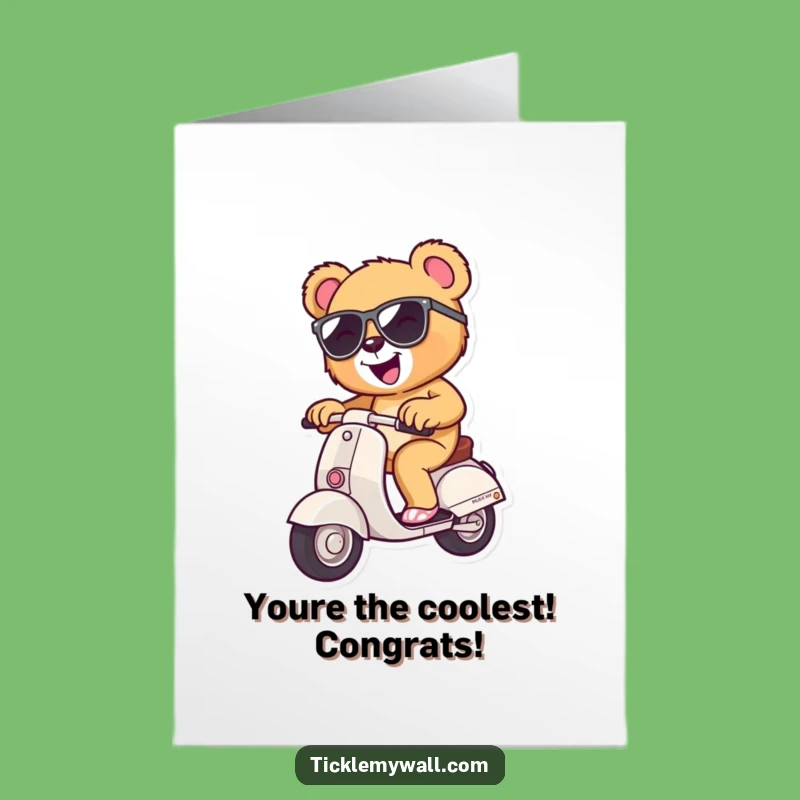Free Printable Congrats Card: Funny Teddy Bear Scooter Celebration Downloadable