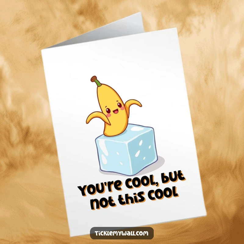 Funny Free Printable Congratulations Card featuring a gleeful banana peel epically slipping on a small, misplaced ice cube.