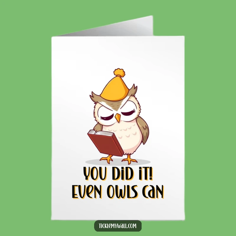 Free Printable Funny Owl Congrats Card: Clumsy Owl Fumbling Book Downloadable Gift