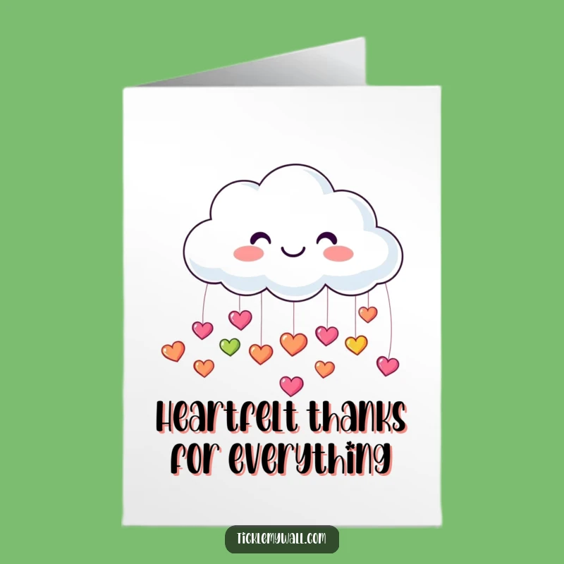 Free Printable Thank You Card: Cheerful Cloud Raining Hearts Funny Downloadable
