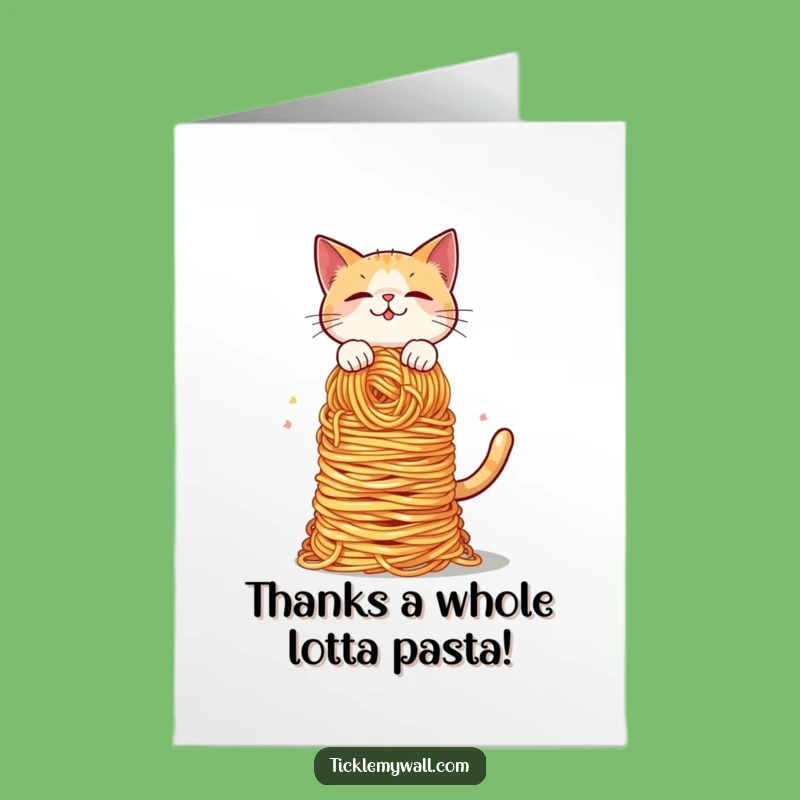 Free Printable Thank You Card: Funny Cat Spaghetti Balancing for a Memorable Downloadable Gift