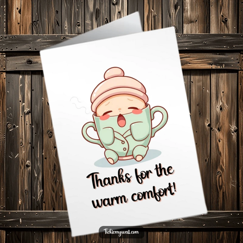 Funny Free Printable Thank You Card: A sleepy teacup in pajamas yawning steam, a warm and fuzzy way to thank someone.