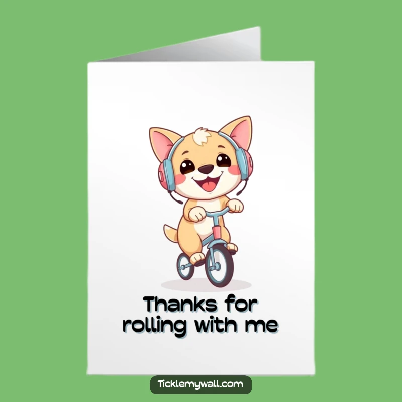 Free Printable Thank You Card: Whimsical Dog Unicycling Earmuff Gratitude Downloadable Gift