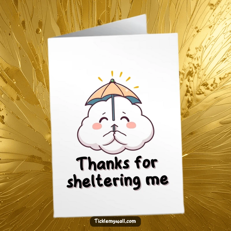 Funny Free Printable Thank You Card: Nervous cloud dodging sunbeam with tiny umbrella, a witty thank you gift.