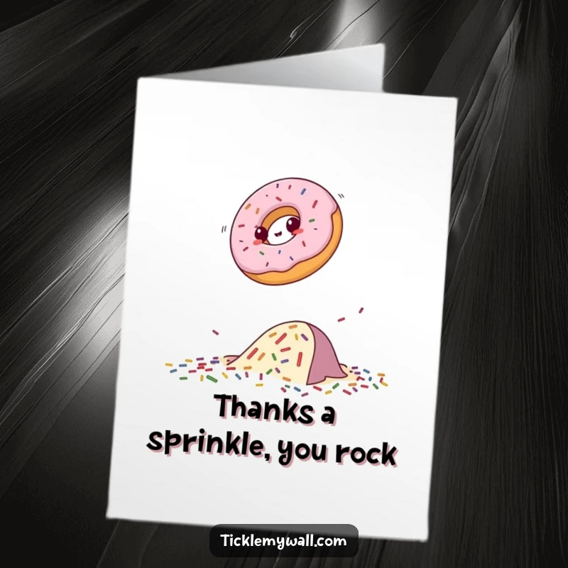 Funny Free Printable Thank You Card: A determined donut jumps a scattered sprinkle obstacle.