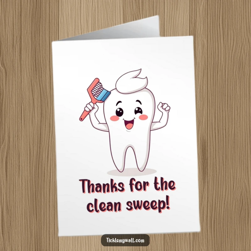 Funny Free Printable Thank You Card featuring a proud, flexing cartoon toothbrush with impressive muscles, showing gratitude.