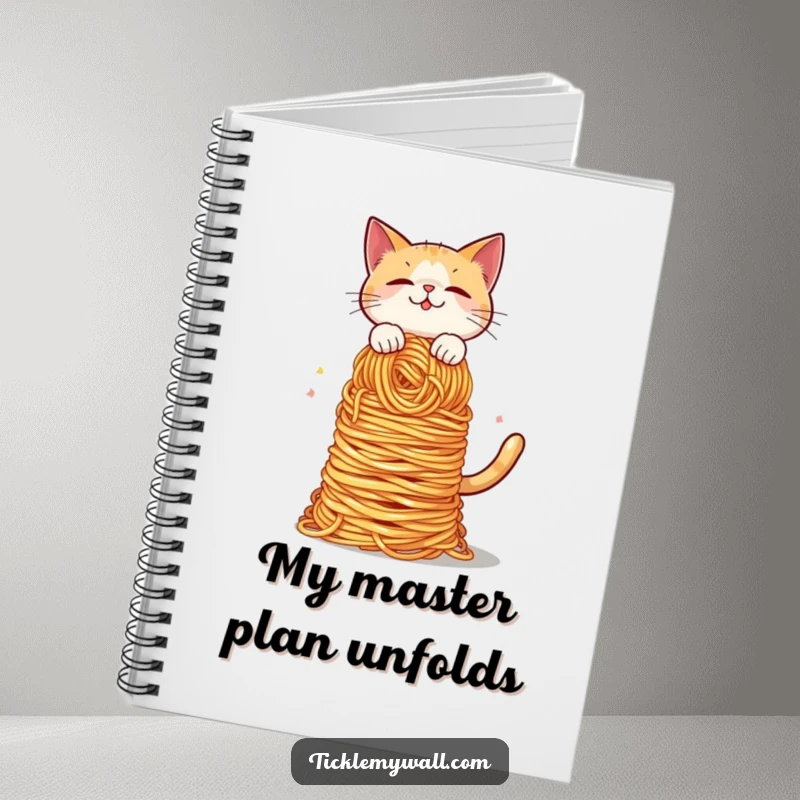 Funny Cat Spaghetti Balance Notebook: A cat precariously holds spaghetti, perfect for jotting down funny thoughts.