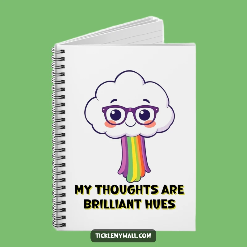Funny Happy Cloud with Spectacles Spilling Rainbow Notebook - Jot Down Ideas with Humor!
