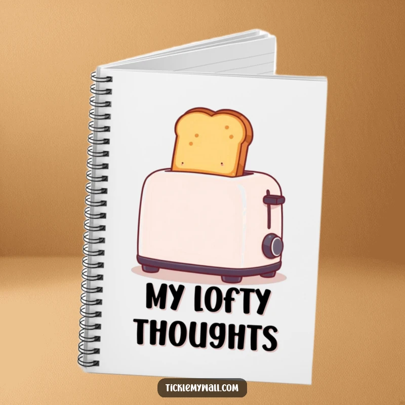 Funny notebook cover with toast popping out of a toaster too high. Ideal for writing, sketching, or taking notes with a humorous breakfast theme.