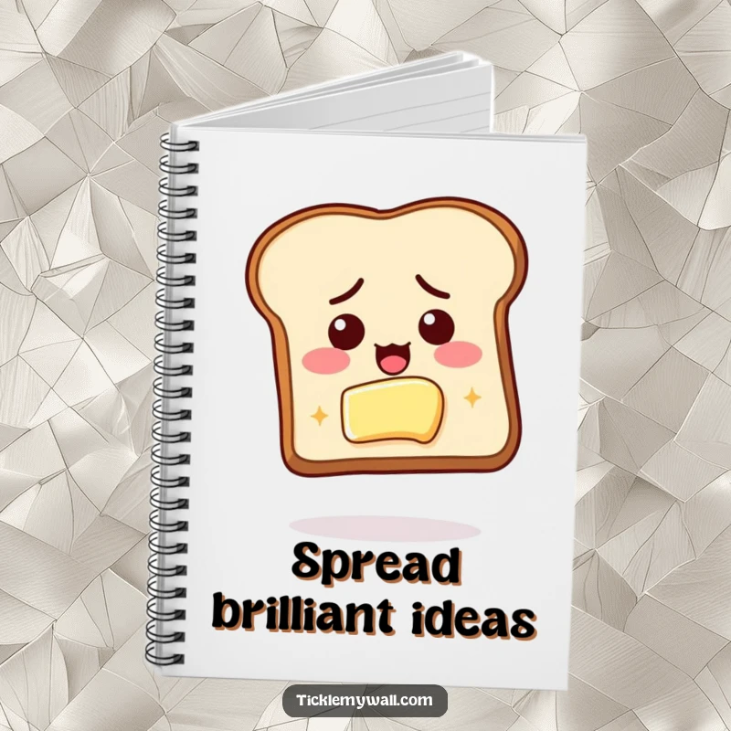 Funny notebook with determined toast reaching for butter, perfect for writing recipes and daily goals with humor.
