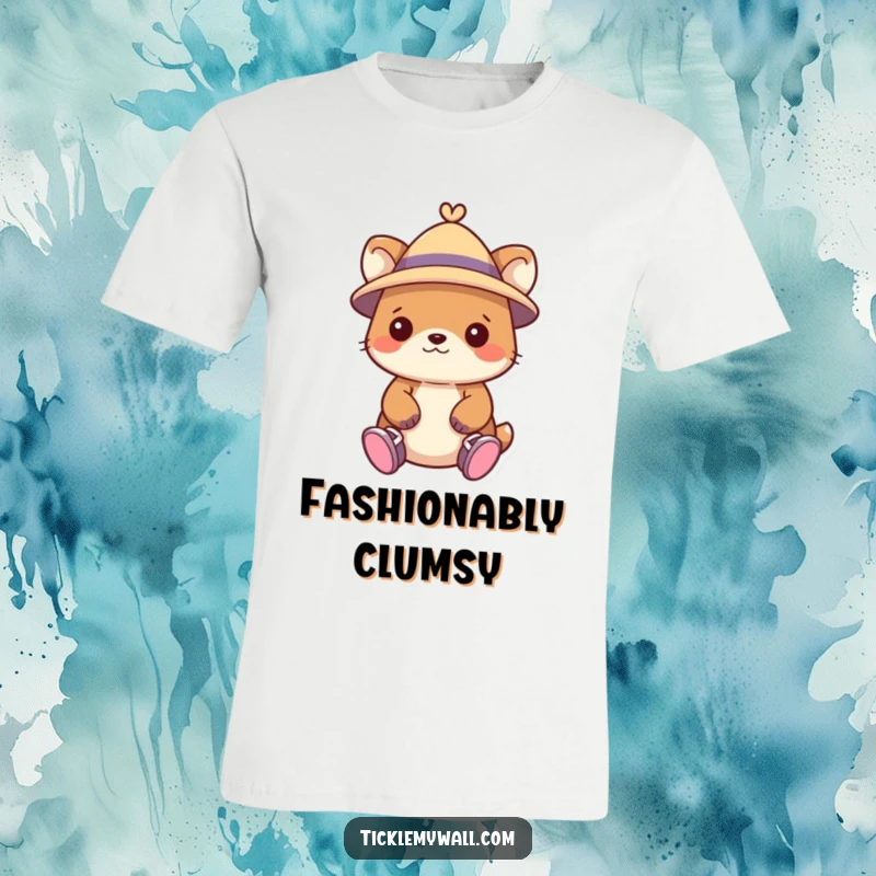 Funny t-shirt with a charming animal wearing a miniature hat, humorously sporting shoes on its hands.