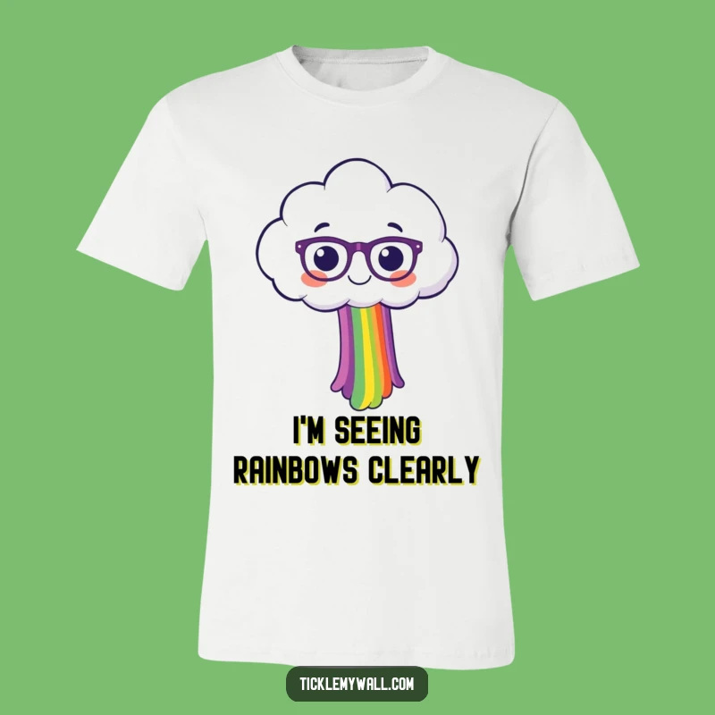 Funny Happy Cloud with Spectacles Spilling Rainbow T-Shirt - Hilarious Wearable Art!