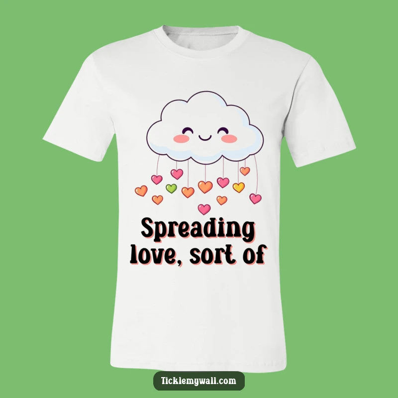 Funny Smiling Cloud T-Shirt: Raining Hearts, Wearable Joy, Perfect Gift
