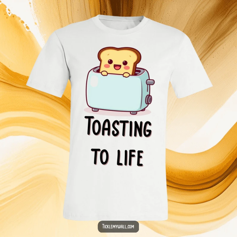 Funny t-shirt with cheerful toast popping from a toaster with a 🎉, a wearable celebration of mornings, a great funny gift.