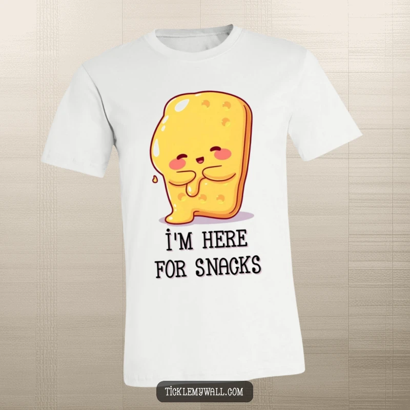 Funny t-shirt featuring a melted cheese blob hugging a giant cracker, a humorous and relatable food design.