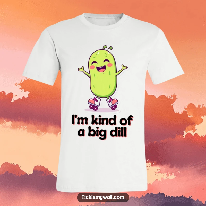 Funny Laughing Pickle Roller Skate T-Shirt: A pickle with a big laugh skates and spins, a funny shirt.