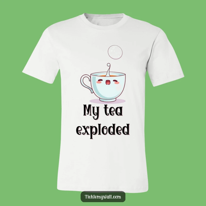 Funny Startled Teacup T-Shirt, Bubble Spill Humor, Quirky Gift for Drinkers