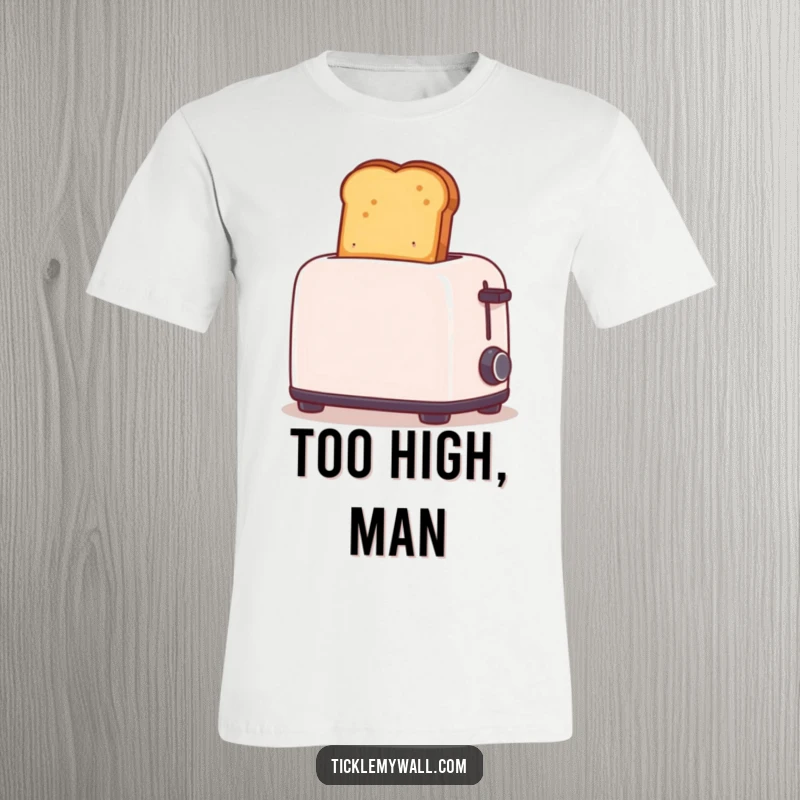 Funny t-shirt featuring toast flying unnaturally high out of a toaster. A comical illustration of breakfast gone wild.
