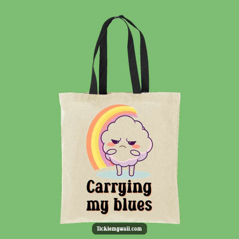 Funny Grumpy Cloud Tote Bag: Rainbow Hug Carryall, Whimsical Funny Gift