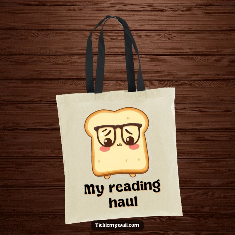 Funny Puzzled Toast Tote Bag: A confused slice of toast wearing oversized spectacles, a humorous and practical accessory.
