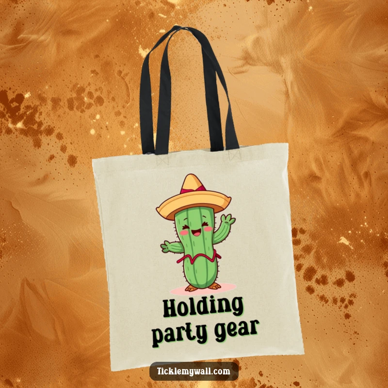 Funny Limbo Cactus Tote Bag: A cheerful cactus wearing a sombrero limboing, a humorous and practical accessory.